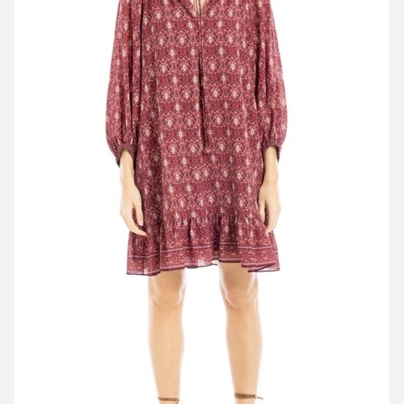 Max Studio London Red/White Patterned Balloon Sleeve Trapeze Dress, EUC, size L - Picture 1 of 13